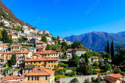 Panoramic view of Moltrasio town on Lake Como in Italy photo