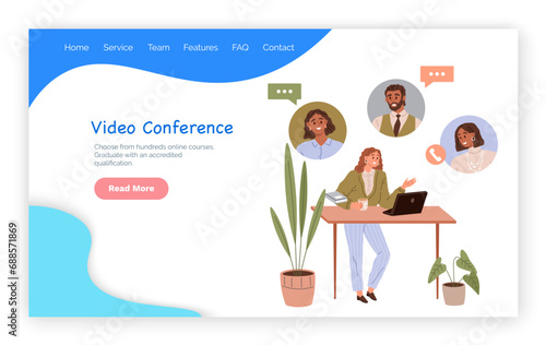 Video conference. Vector illustration. Video chat platforms have made connecting with others effortless and convenient The video conference concept revolutionizes remote meetings and discussions