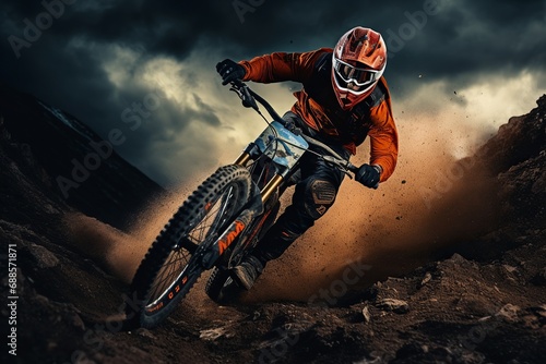 motocross rider on a motorcycle on mountain, mountain rider, cycle rider photo