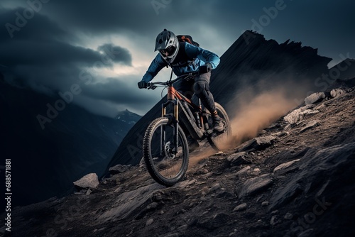 motocross rider on a motorcycle on mountain, mountain rider, cycle rider © MADNI