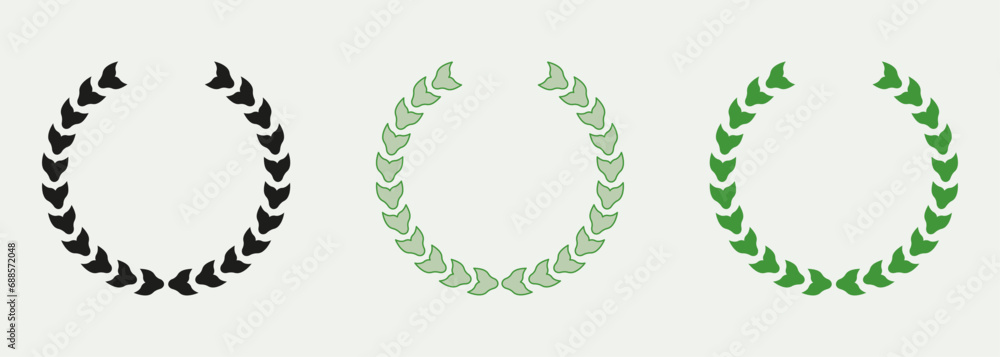 Circle Greek Olive Tree Branch. Winner Award, Chaplet Symbol Collection. Laurel Wreath Color Icon Set. Foliate Round Vintage Victory Emblem. Green Leaf Pictogram. Isolated Vector Illustration Circle Greek Olive Tree Branch. Winner Award, Chaplet Symbol Collection. Laurel Wreath Color Icon Set. Foliate Round Vintage Victory Emblem. Green Leaf Pictogram. Isolated Vector Illustration