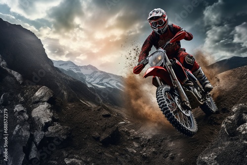 Biker on a Motorcycle In The Mountains, Mountain Biker, Dirt Bike