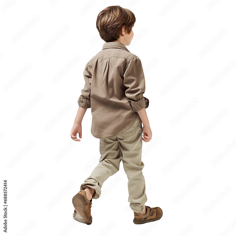 view of a child standing, transparent background, side view boy