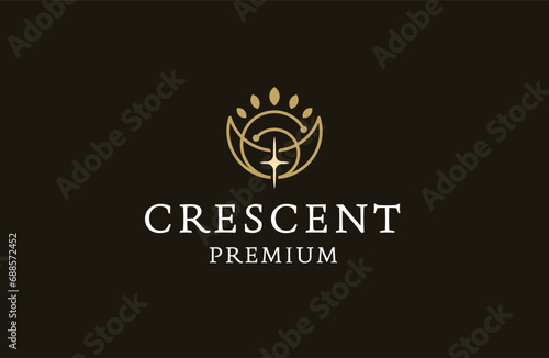 elegant crescent moon logo icon design template flat vector