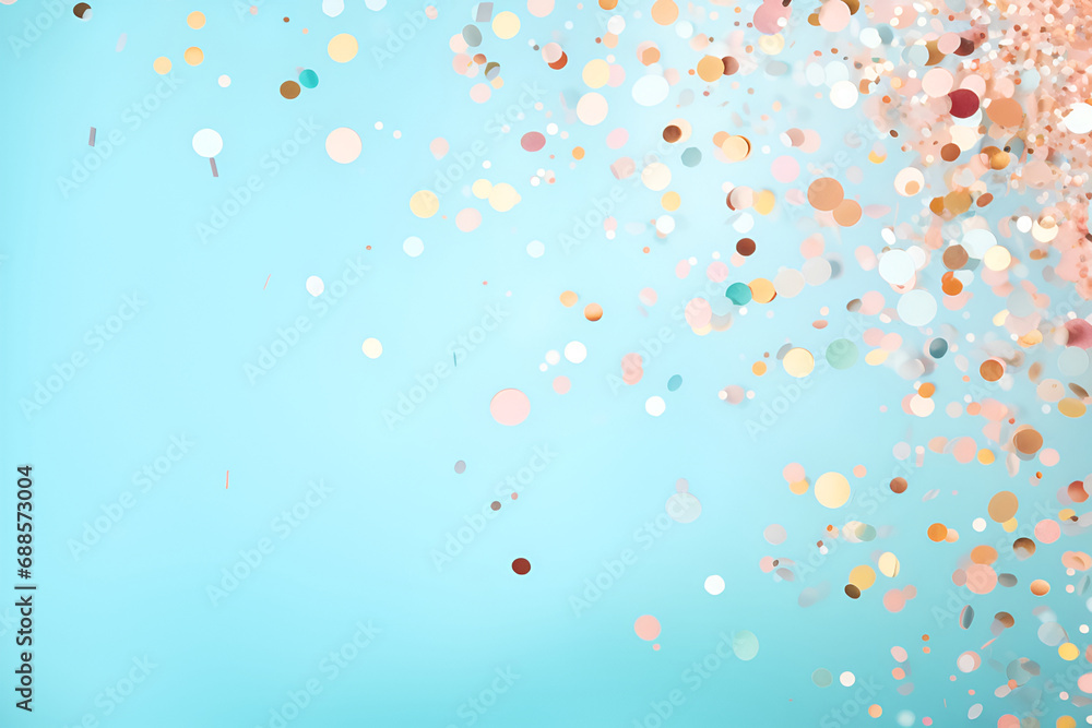 Colored sparkles on blue pastel trendy background. Festive backdrop for your projects Colored sparkles on blue pastel trendy background. Festive backdrop for your projects