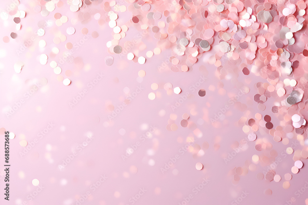 Bright colorful confetti sparkles on a pink background, generated AI