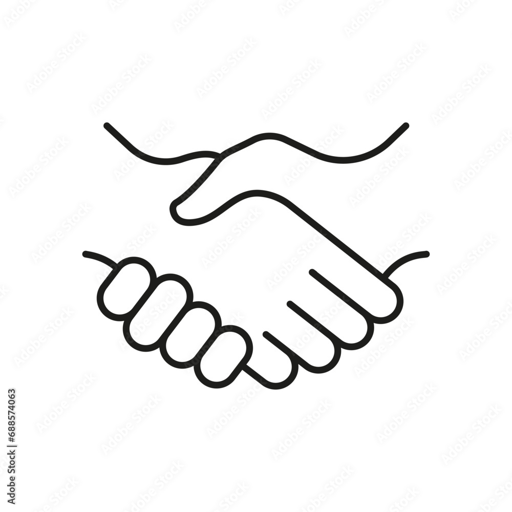 Obraz premium Deal Line Icon. Handshake Linear Pictogram. Business Partnership, Hand Shake Outline Symbol. Professional Agreement. Greetings, Introduction At Meeting, Editable Stroke. Isolated Vector Illustration