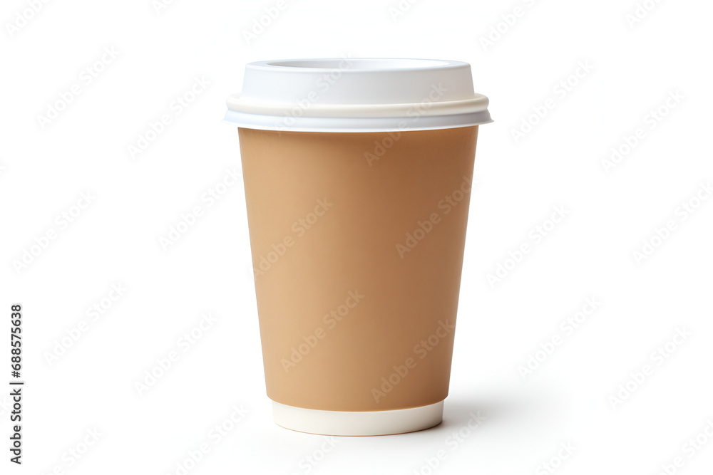 Paper cup, hot latte cup, on white background Generated AI