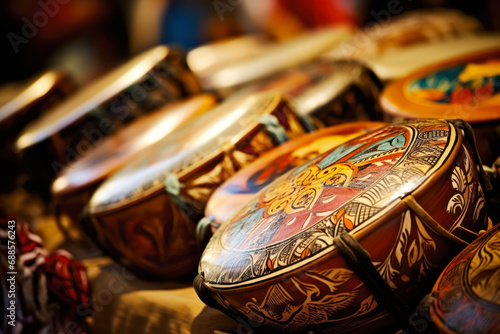 Traditional Brazilian instruments, such as the pandeiro and tamborim photo