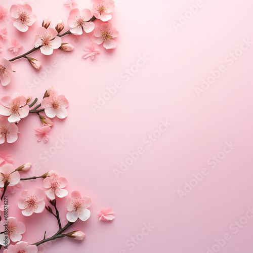 Wallpaper Mural Fresh pink cherry blossoms on light pink background. Pastel color. Generated AI Torontodigital.ca