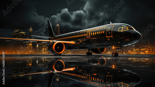 Airplane Parked At The Airport Runway Dark Theme Background Selective Focus