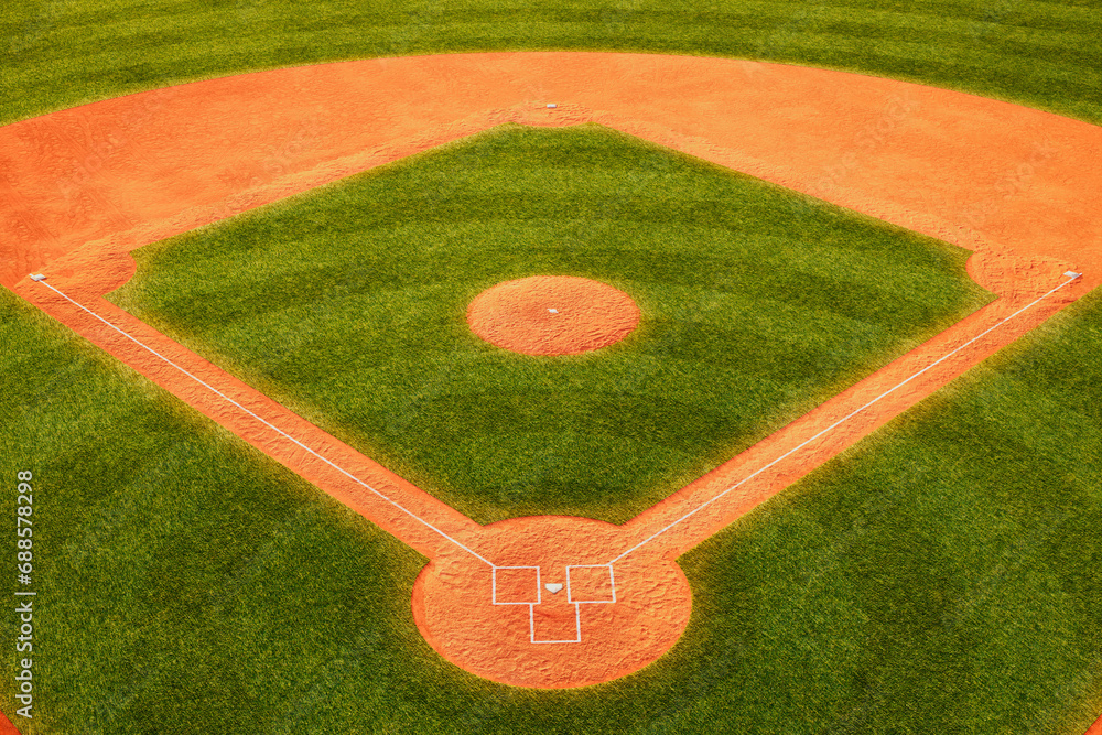 Expansive Aerial View of Lush Baseball Field with Pristine Diamond