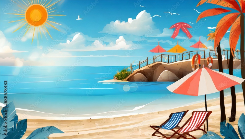 summer beach banner background illustration