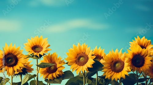 AI generated illustration of sunflowers in a field against a vibrant blue sky