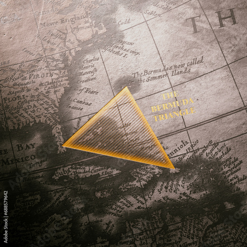 Obraz na płótnie Ancient Maritime Map Highlighting the Enigmatic Bermuda Triangle w salonie