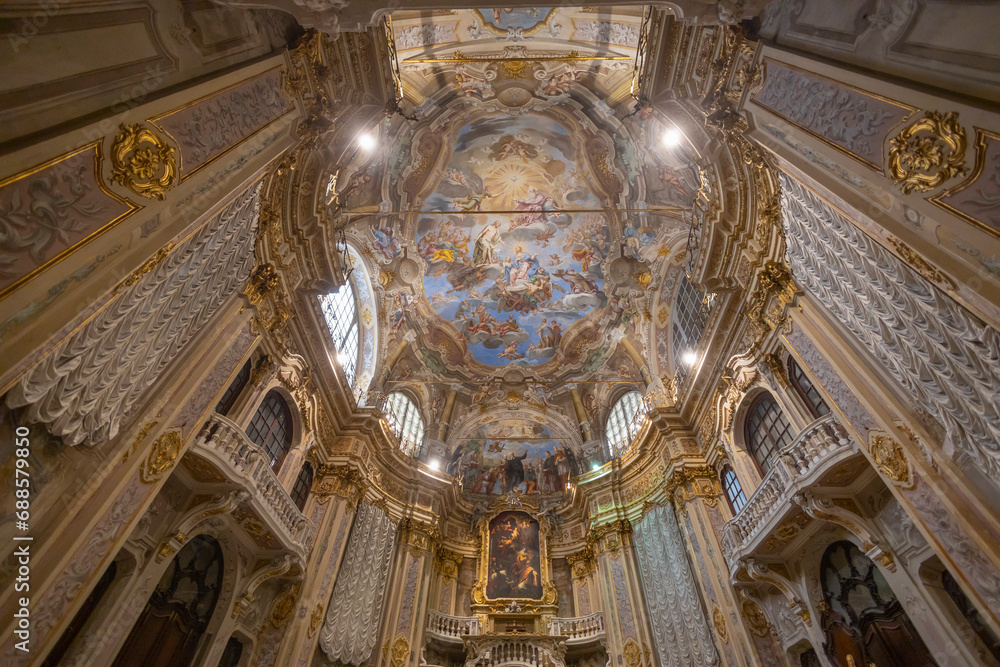 GENOA, ITALY, OCTOBER 14. 2023 -  The inner of the Oratory of St. Philip (San Filippo) in the historic center of Genoa, Italy
