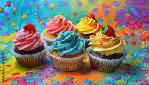 colorful cupcakes background cupcakes on abstract background delicious cupkackes on colored background cupcakes wallpaper © Claudio