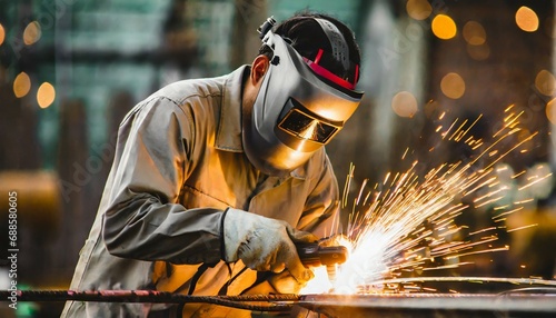 welder is welding metal industry them bokeh and sparkle background © Claudio
