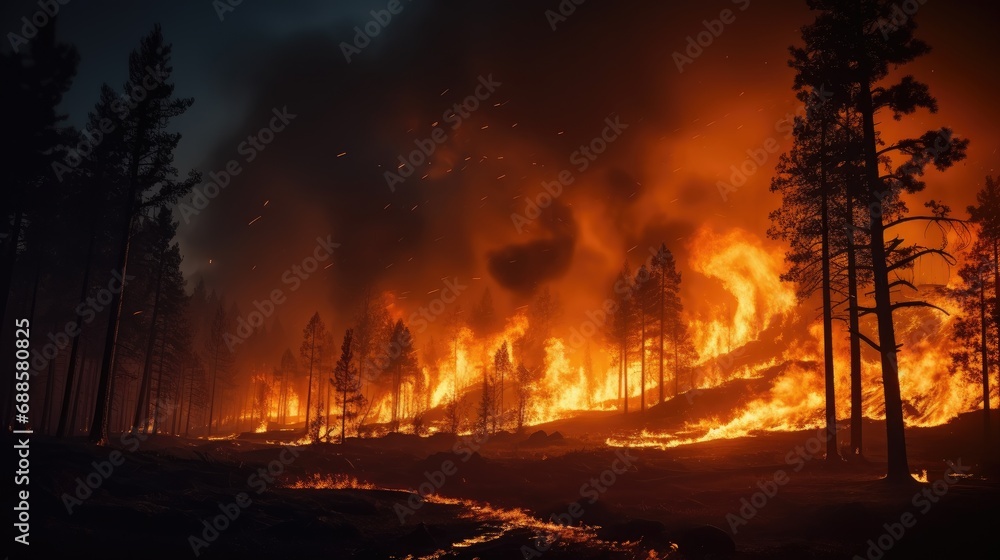 Intense flames from a massive forest fire Intense flames from a massive forest fire
