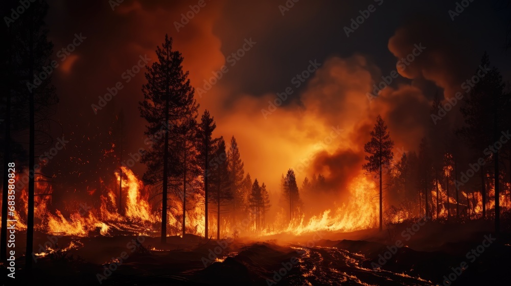 Intense flames from a massive forest fire Intense flames from a massive forest fire