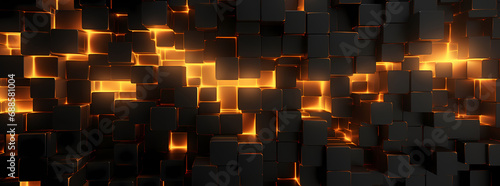 fire wallpaper, black abstract wallpaper hd, in the style of cubist geometric fragmentation, dark orange and light gold, voxel art, industrial urban scenes, light-filled, softbox lighting, conceptual 