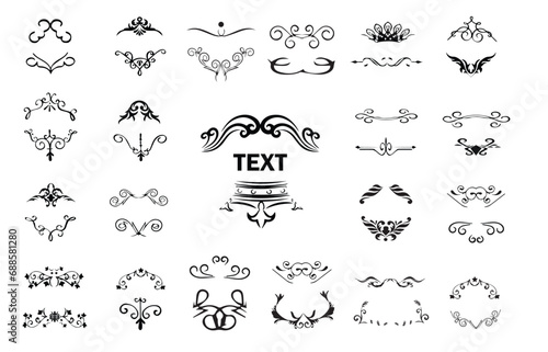 Ornate vintage handdrawn frames, labels, scrolls, logo, branches, leaves and floral motif. For greeting cards, wedding invitations, restaurant menu, royal certificates