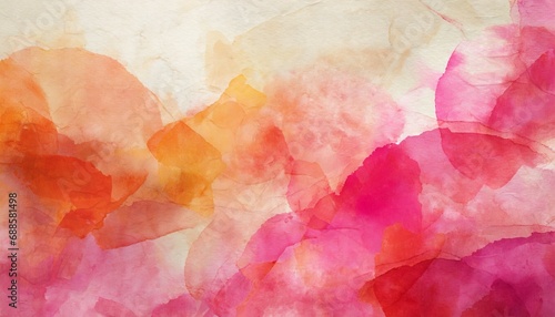 bright hot pink watercolor and soft peach orange and beige colors on old crumpled paper texture design elegant watercolor paint illustration photo