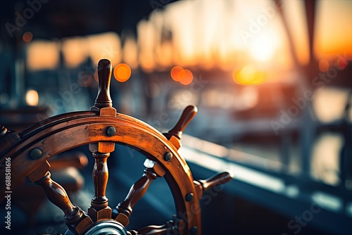 Steering wheel on ship 