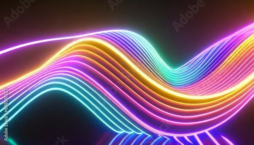 3d render abstract geometric neon background colorful glowing wavy line minimalist wallpaper