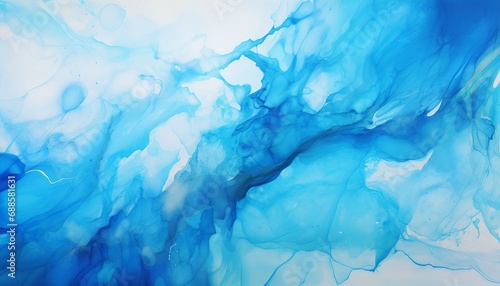 Abstract background of acrylic paint in blue and white colors. Liquid marble pattern.