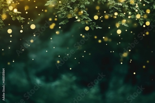 Emerald greenery forest foliage vector background. Green garden trees wedding invitation. Summer leaves card texture. Bokeh lights art.Rustic style save the date. generative ai.