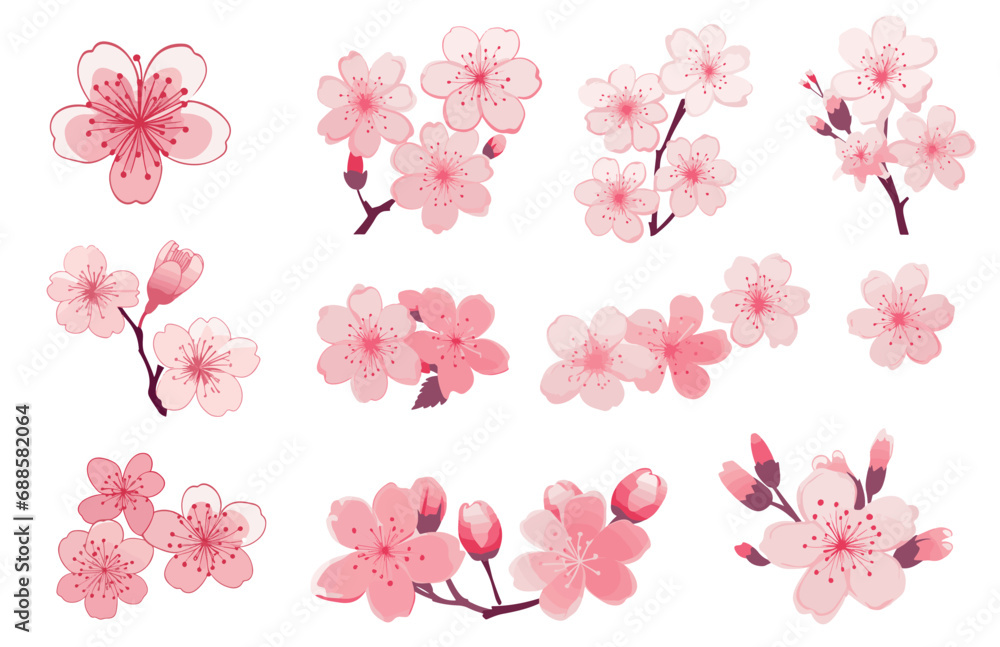 Pink Japanese cherry blossoms, spring cherry blossom. Cherry blossom japanese sakura - obrazy, fototapety, plakaty 