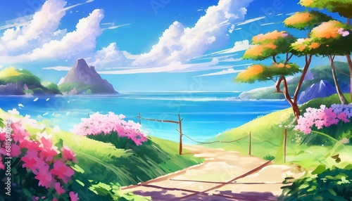 natural landscape in anime style illustration generative ai © Faith