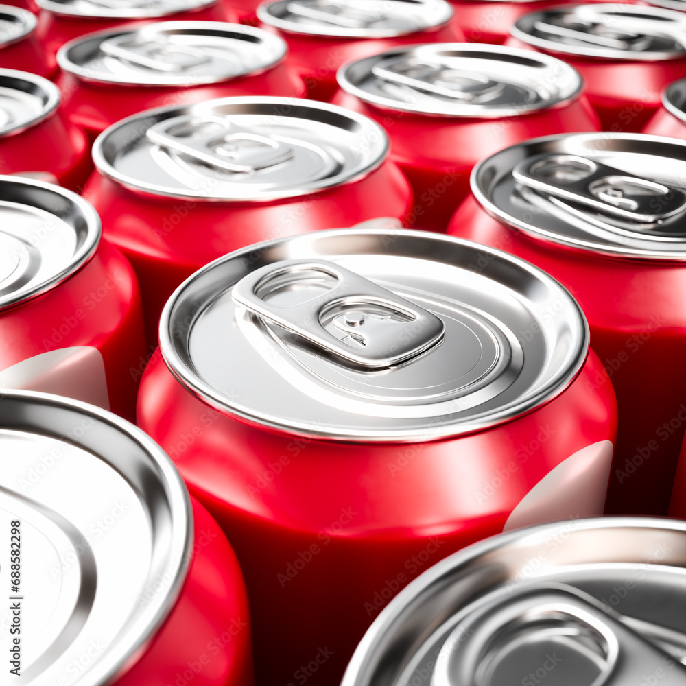 Close-Up View of Stacked Red Aluminum Beverage Cans for Recycling Close-Up View of Stacked Red Aluminum Beverage Cans for Recycling