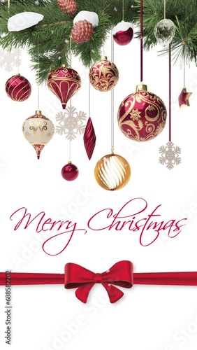 Merry Christmas greeting, vertical version, white background (ID: 688582202)