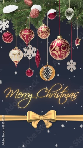 Merry Christmas greeting, vertical version, blue background (ID: 688582213)