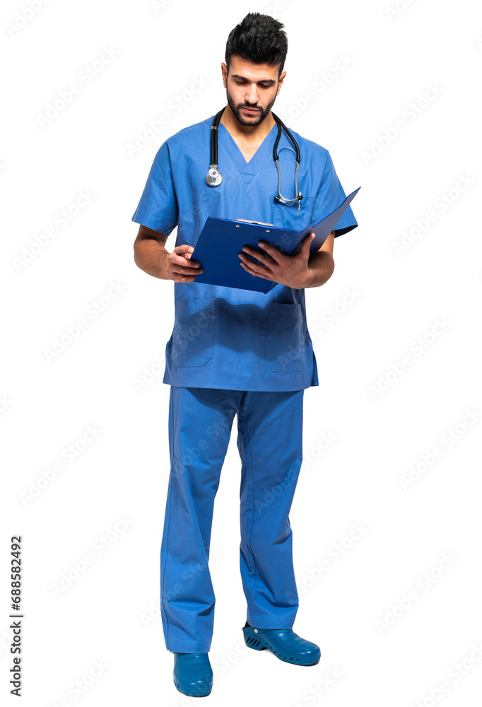 Confident male nurse with clipboard Confident male nurse with clipboard