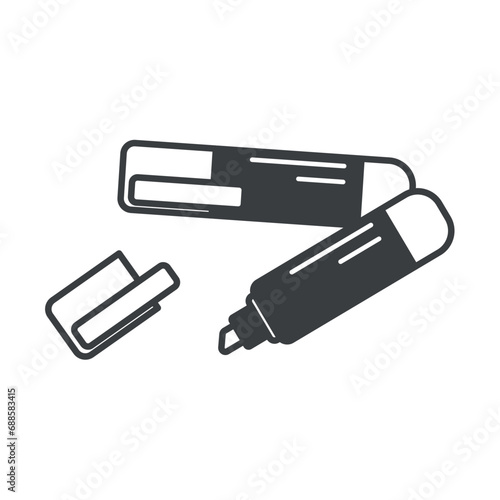 Freelance element of set in black line design. An image with a freelance theme in black outline include a marker, emphasizing the creativity. Vector illustration.