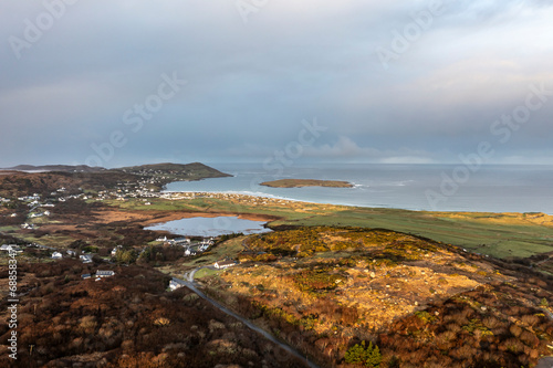 Aerial view of a foggy Portnoo, County Donegal - Ireland