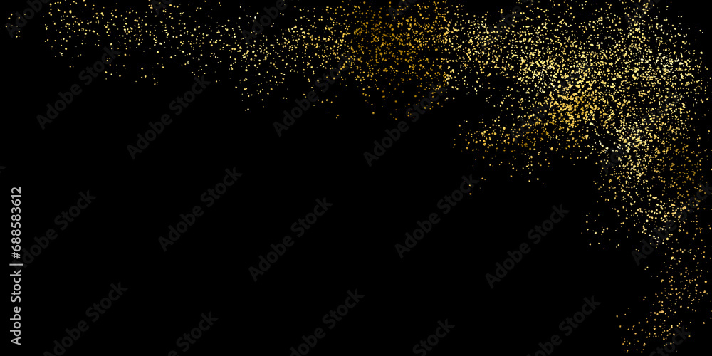 Obraz premium Sparkling dust particles. PNG, Gold sparkle splatter border .Festive background with gold glitter and confetti for celebration. Background with glowing golden particles.
