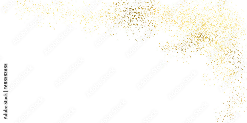 Sparkling dust particles. PNG, Gold sparkle splatter border .Festive  background with gold glitter and confetti for celebration. Background with glowing golden particles.