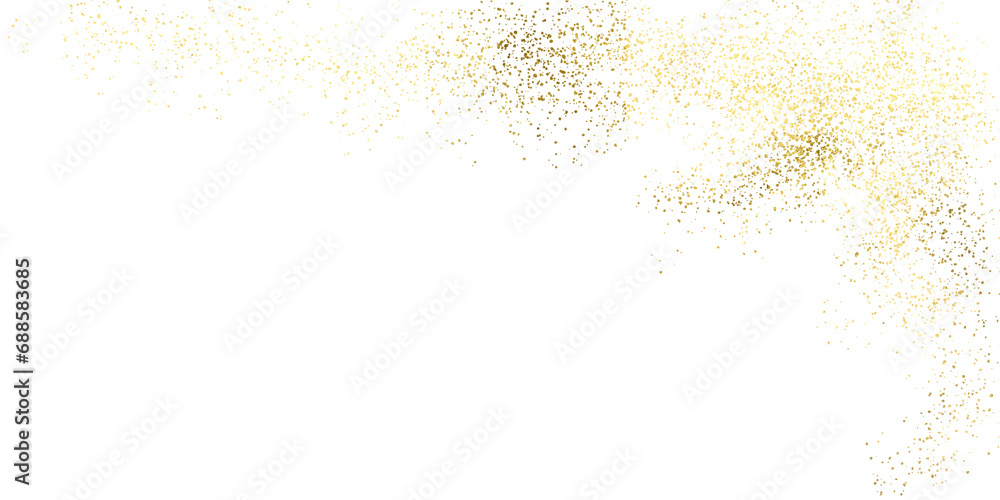 Obraz premium Sparkling dust particles. PNG, Gold sparkle splatter border .Festive background with gold glitter and confetti for celebration. Background with glowing golden particles.