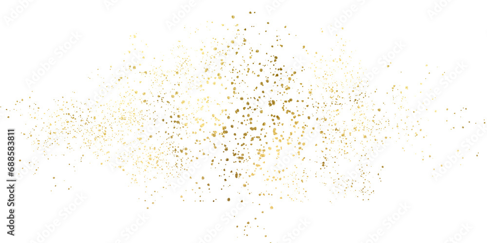 Sparkling dust particles. PNG, Gold sparkle splatter border .Festive  background with gold glitter and confetti for celebration. Background with glowing golden particles.