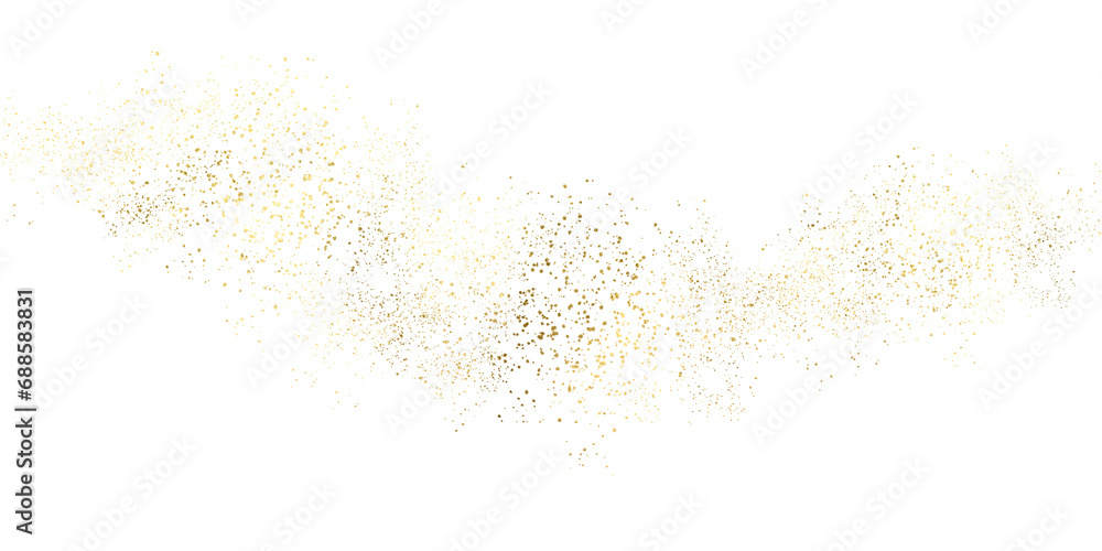 Sparkling dust particles. PNG, Gold sparkle splatter border .Festive  background with gold glitter and confetti for celebration. Background with glowing golden particles. - obrazy, fototapety, plakaty 