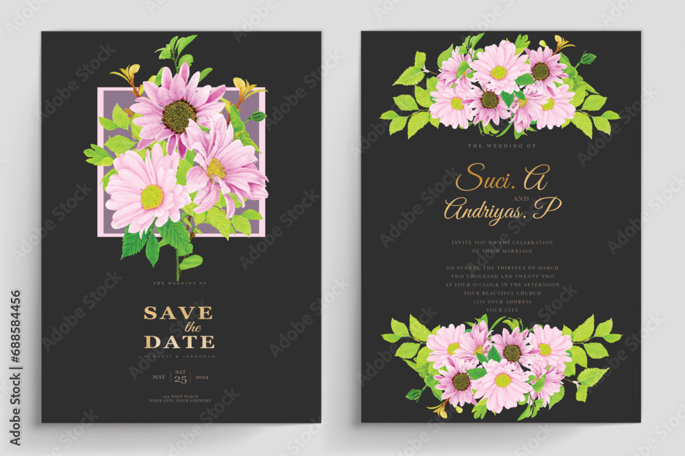pink floral summer and spring invitation card design
