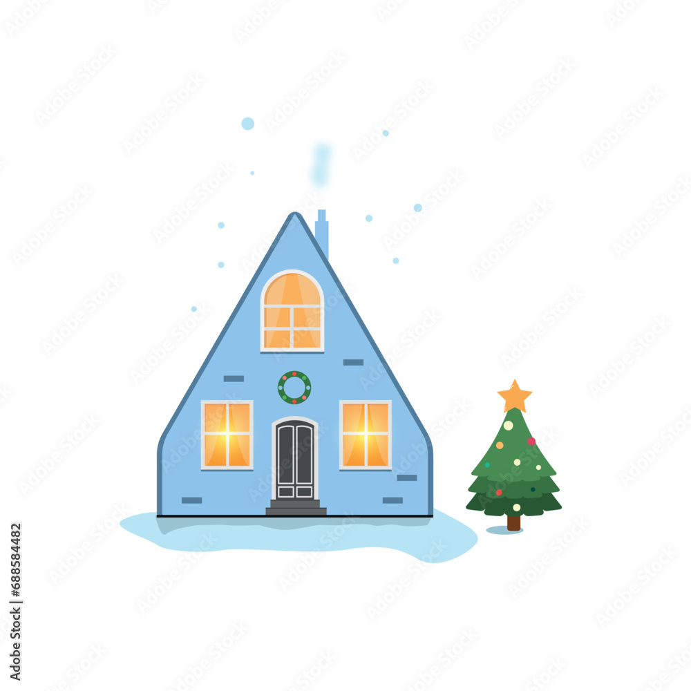 New year & christmas house with snow vector illustration