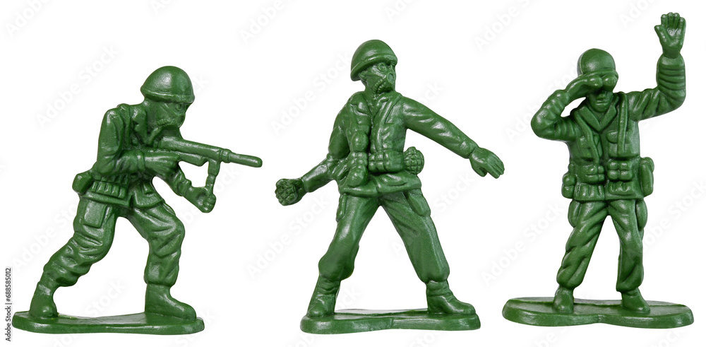 Green toy soldiers isolated on a transparent background. Traditional figurines. Green toy soldiers isolated on a transparent background. Traditional figurines.