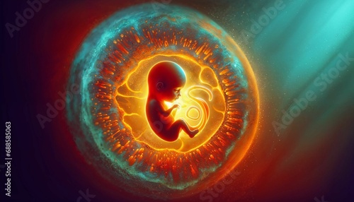 AI-generated illustration of a human fetus curled up in the womb photo
