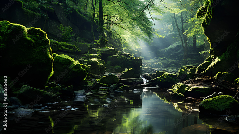 waterfall in the forest, lake beauty with plants waterfall in the forest, lake beauty with plants