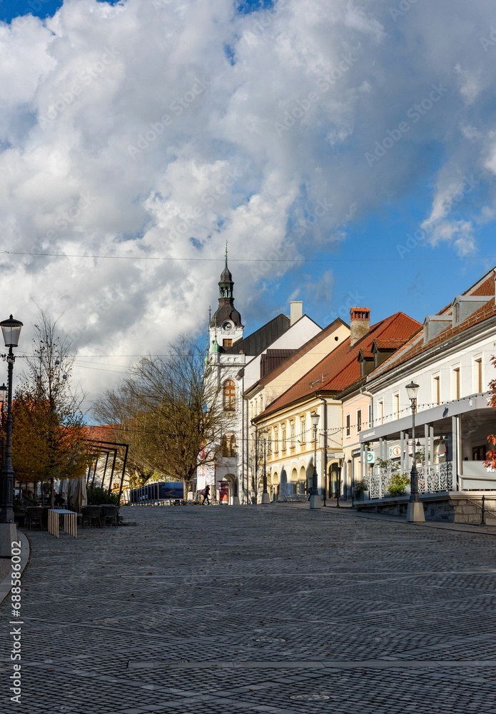 Street view of beautiful old town of Novo mesto in Slovenia